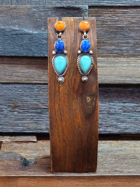 Jeff Largo Three-Stone Earrings – Santa Fe Silver Art
