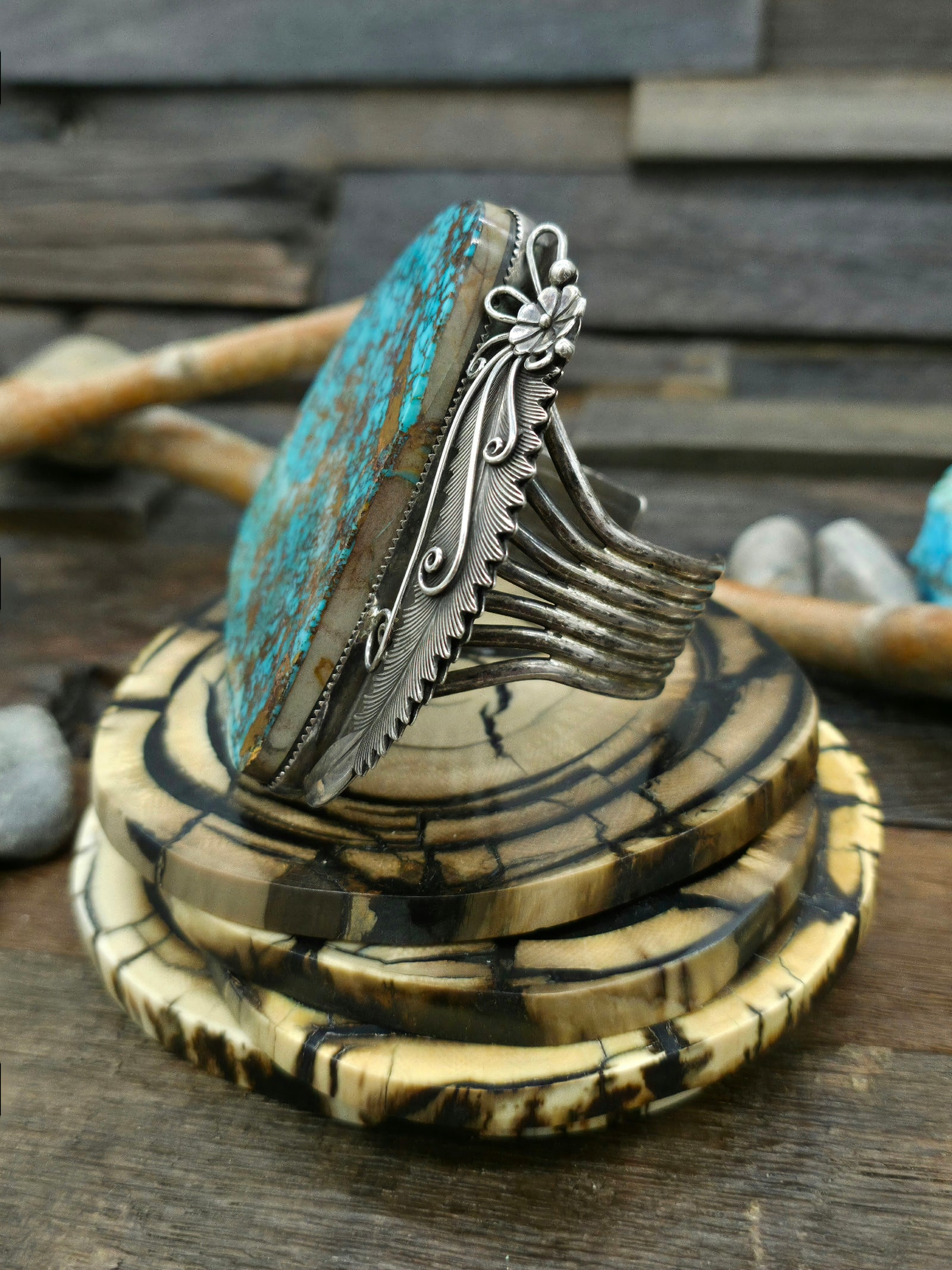 Vintage/Estate Pilot Mountain Turquoise Sterling Silver Cuff by Peterson Johnson - 6 1/2 in.