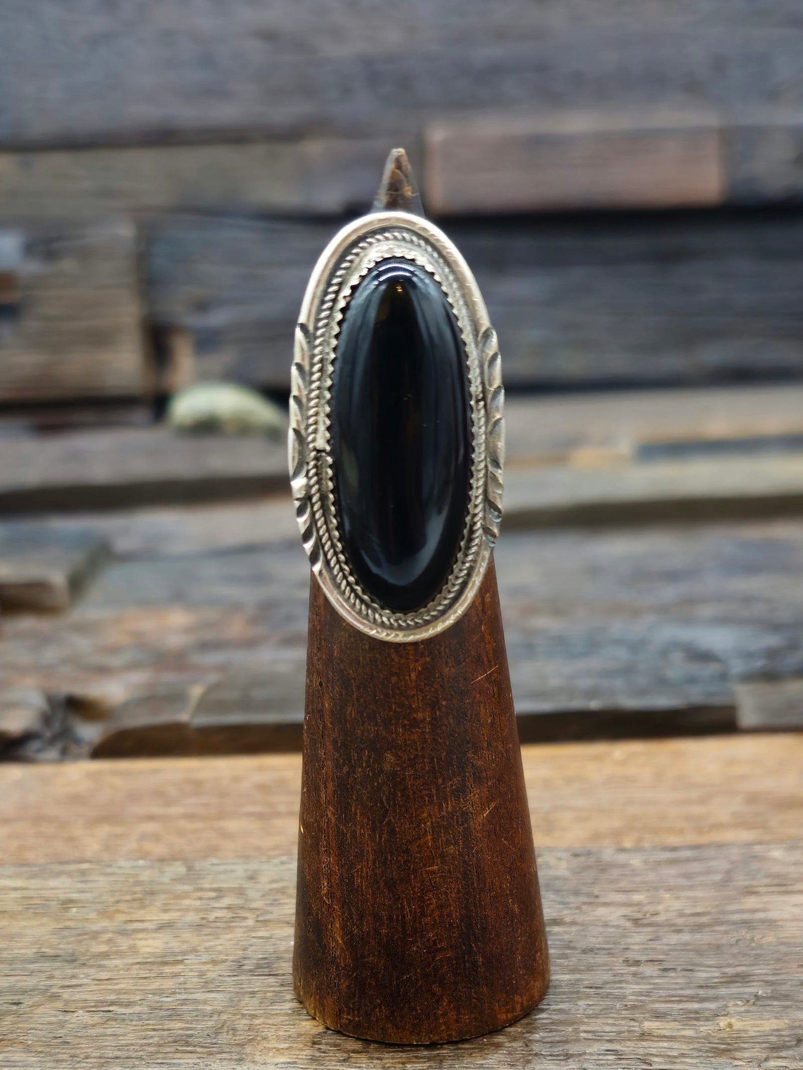 Sterling Silver Black Onyx Oval Statement Ring - Size 6