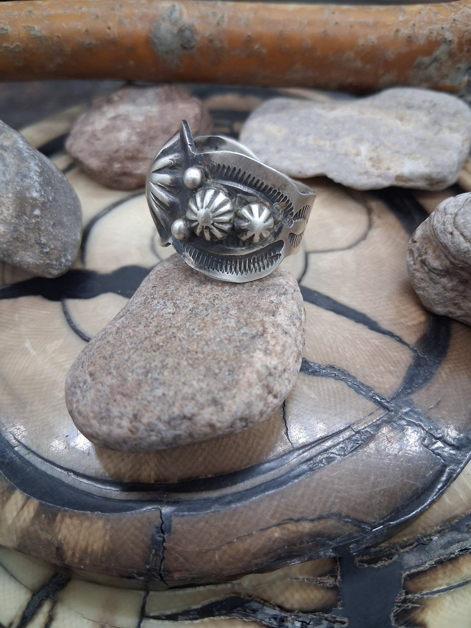 Sterling Silver Stamped Ring Size 8 3/4 by Richard Jim