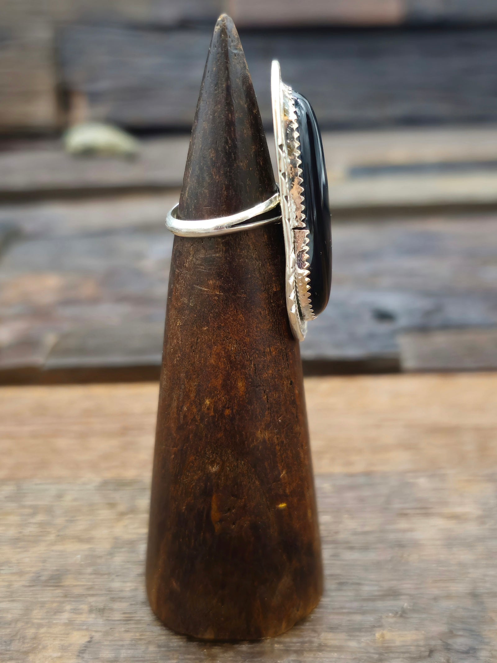 Sterling Silver Black Onyx Oval Statement Ring - Size 6