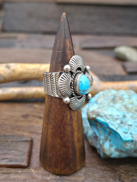 Stamped Sterling Silver Kingman Turquoise Ring by G. Hale - Size 12.5 ...