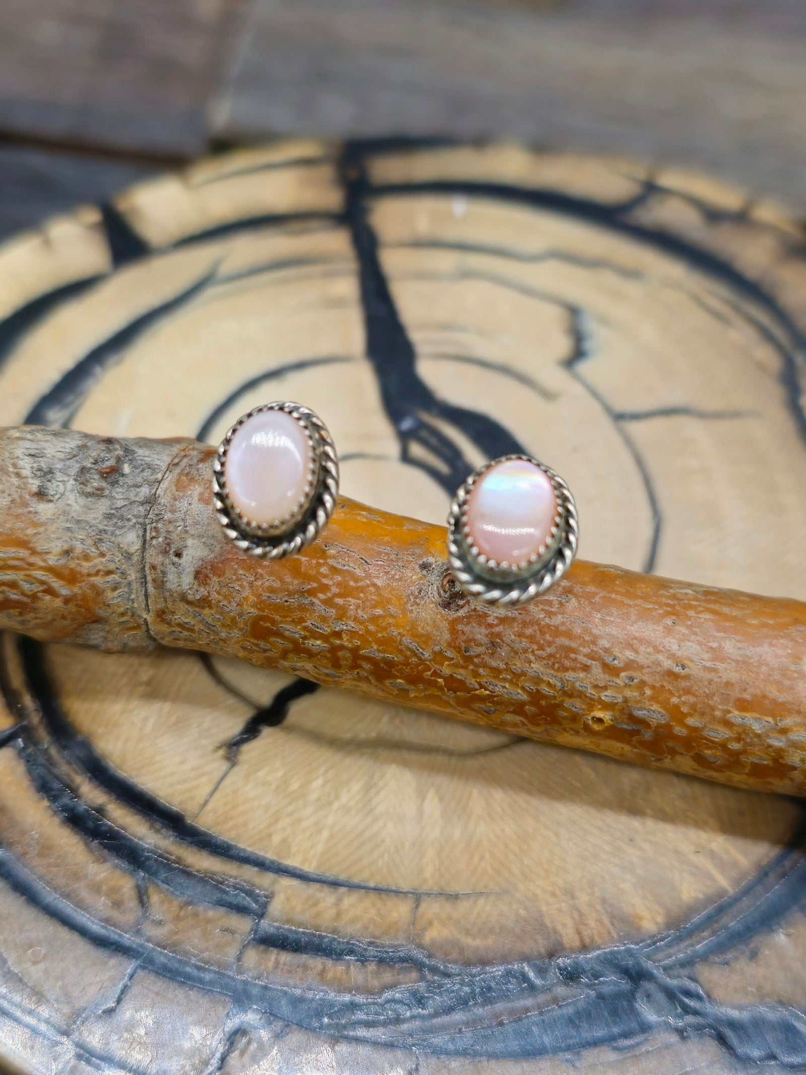 Vintage/Estate Sterling Silver and Pink Mother of Pearl Mini Post Earrings