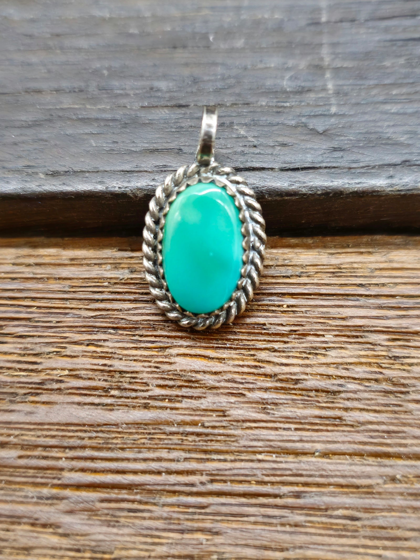 Vintage/Estate Sterling Oval Green Turquoise Mini Pendant