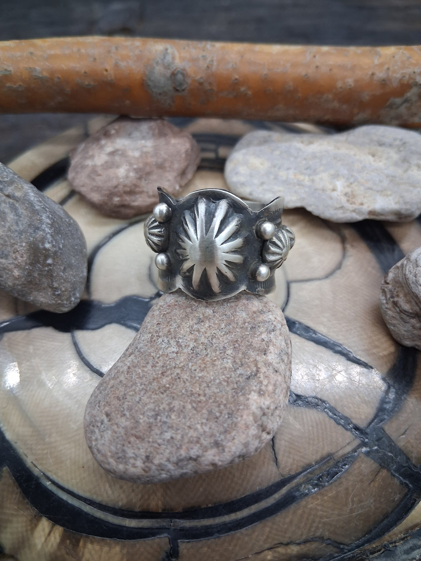 Sterling Silver Stamped Ring Size 8 3/4 by Richard Jim