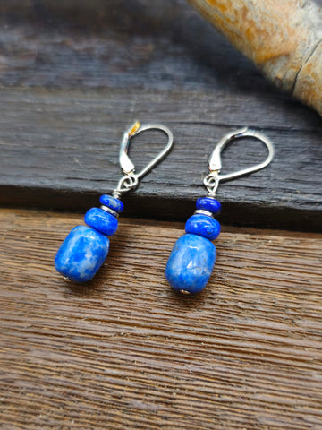 Turquoise and Lapis Bead Earrings by Fred Archuleta