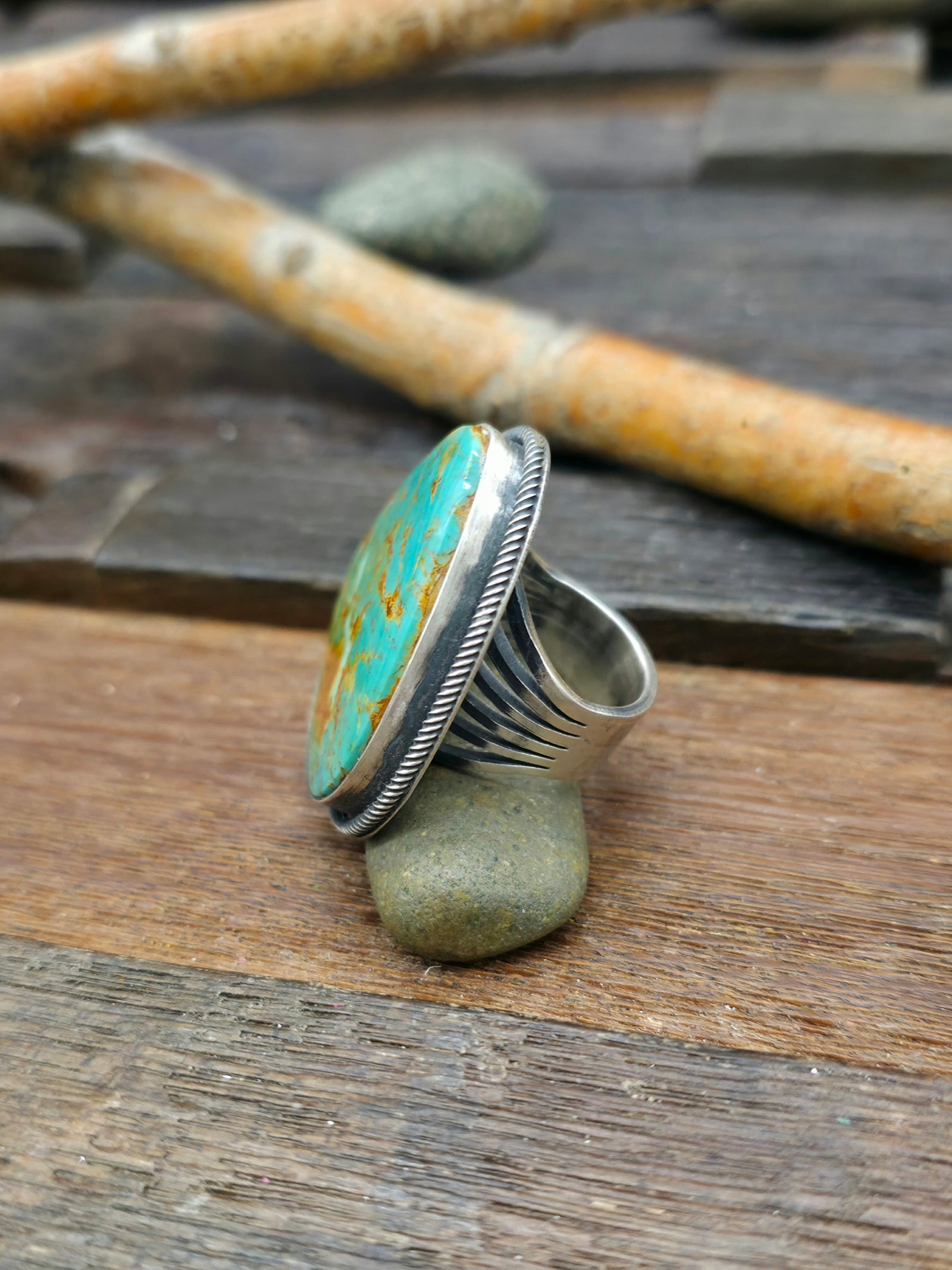 Adjustable Green Turquoise Ring by Richard Jim