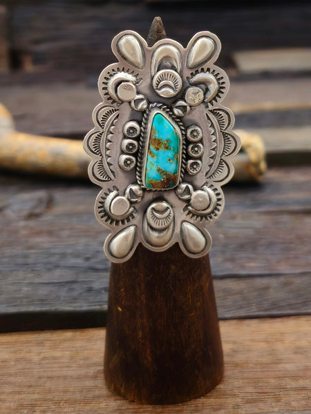 Sterling Silver and Blue Gem Turquoise Ring by Dean Sandoval Size