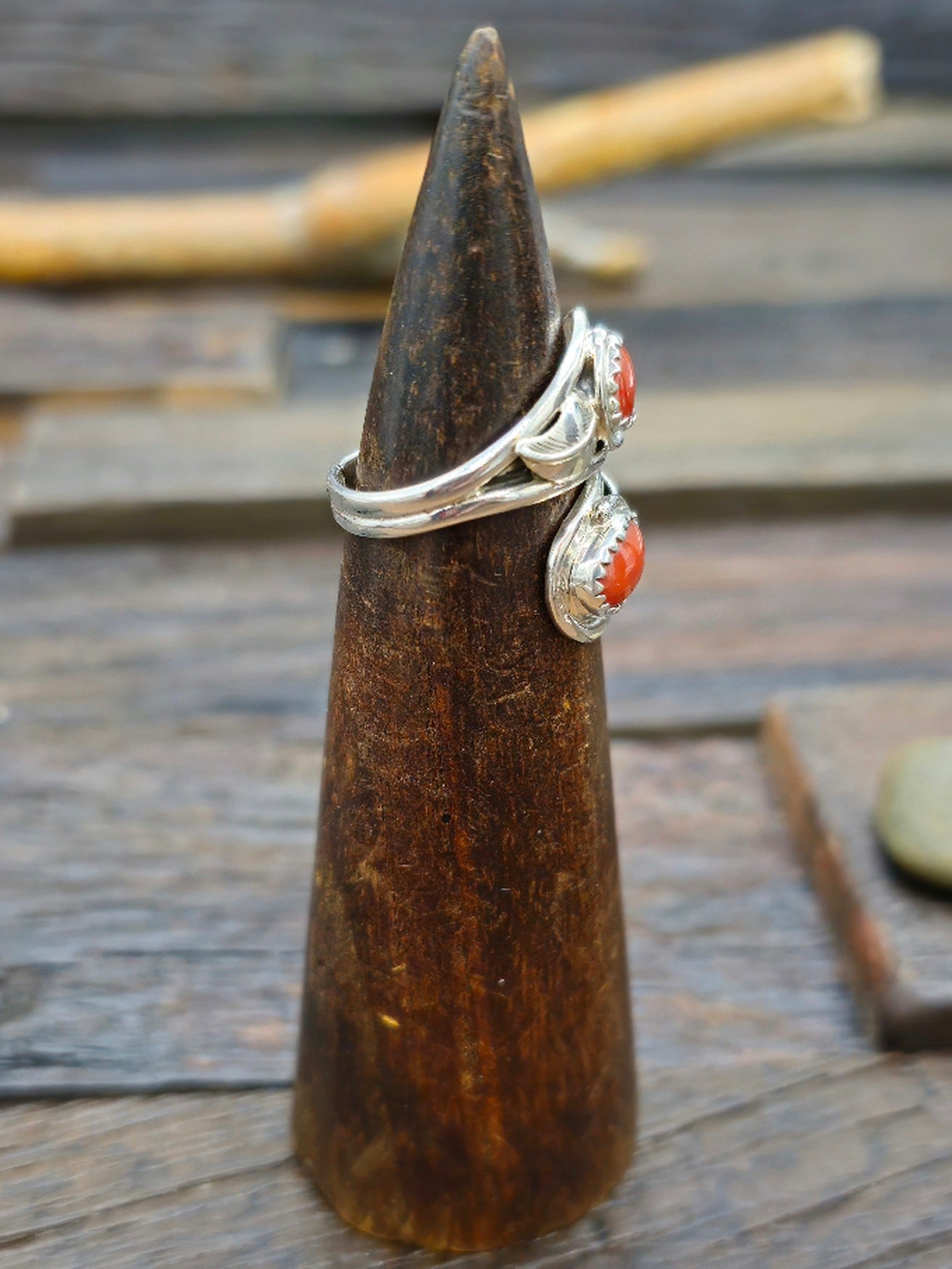 Sterling Silver and Coral Wraparound Adjustable Ring