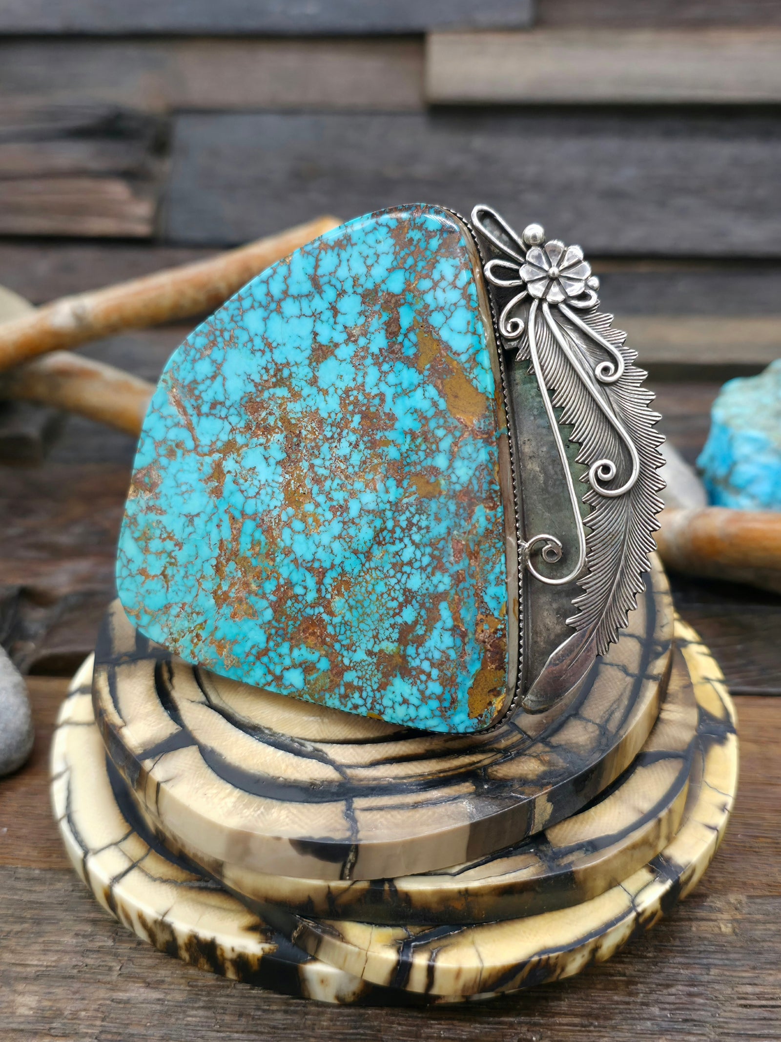 Vintage/Estate Pilot Mountain Turquoise Sterling Silver Cuff by Peterson Johnson - 6 1/2 in.