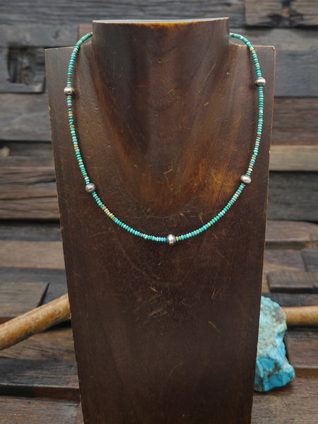 Sky Horse Turquoise and Oxidized Sterling Silver Bead Necklace