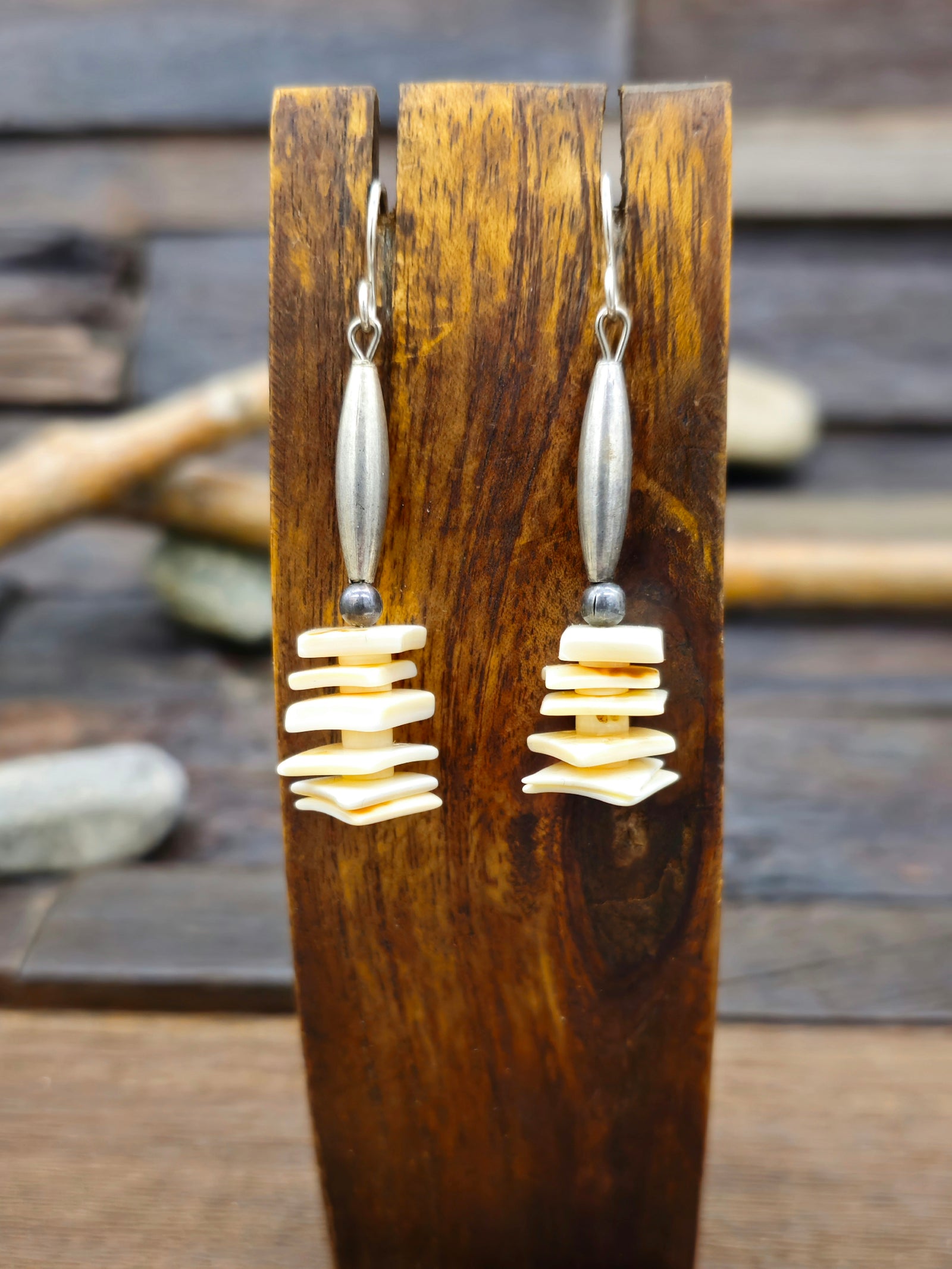 Vintage/Estate Shell and Sterling Silver Bead Dangle Earrings