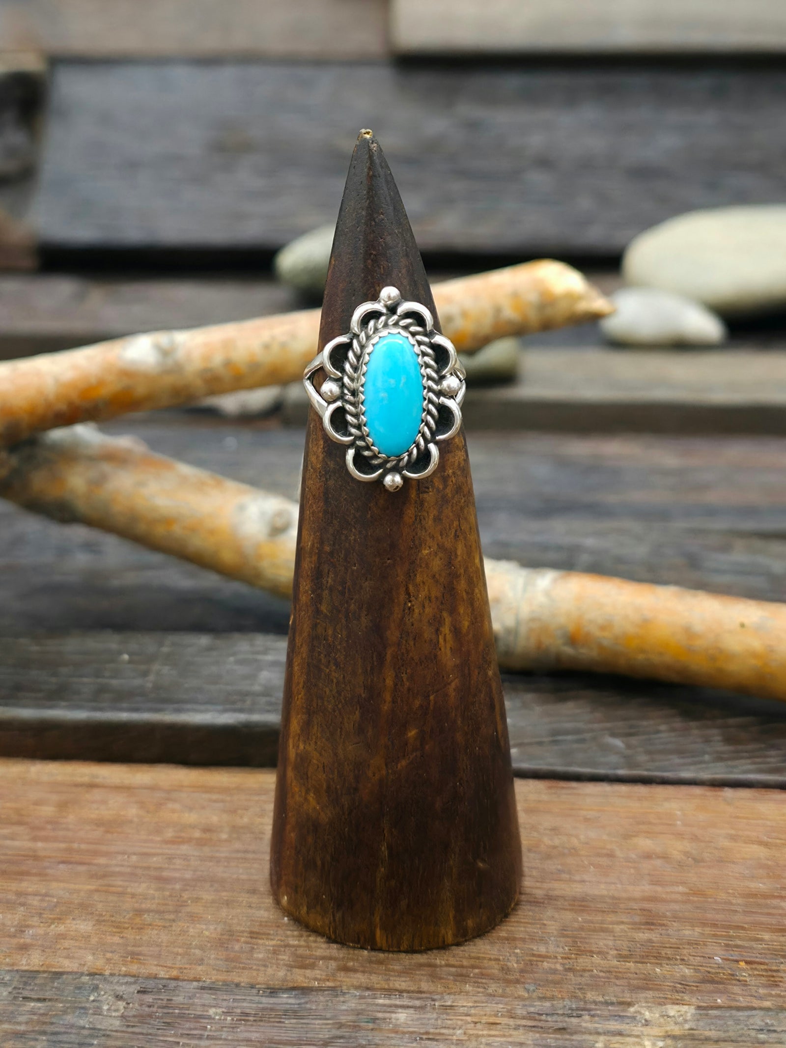 Blue Turquoise Sterling Silver Ring by Priscilla Smith - Size 7