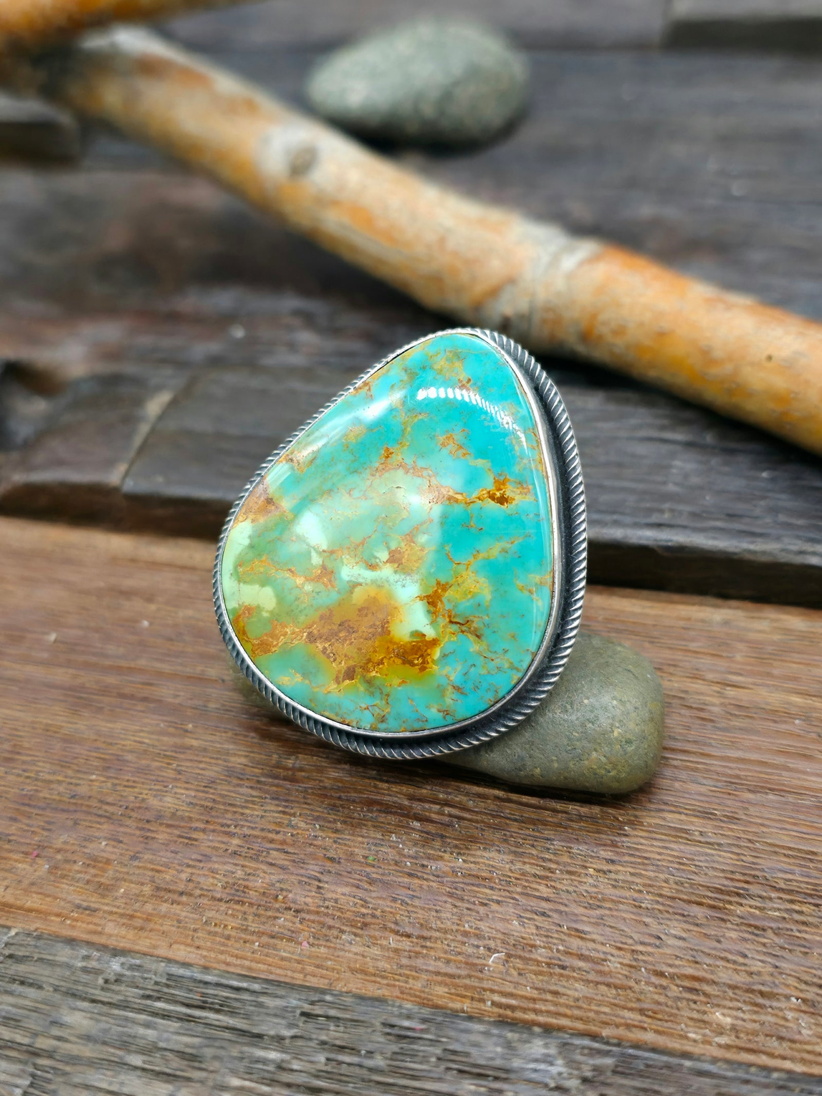 Adjustable Green Turquoise Ring by Richard Jim