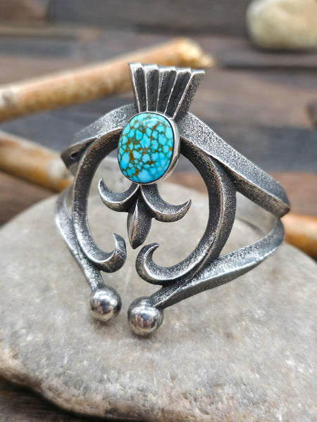 Cast Sterling Silver and Kingman Turquoise Naja Cuff by Aaron