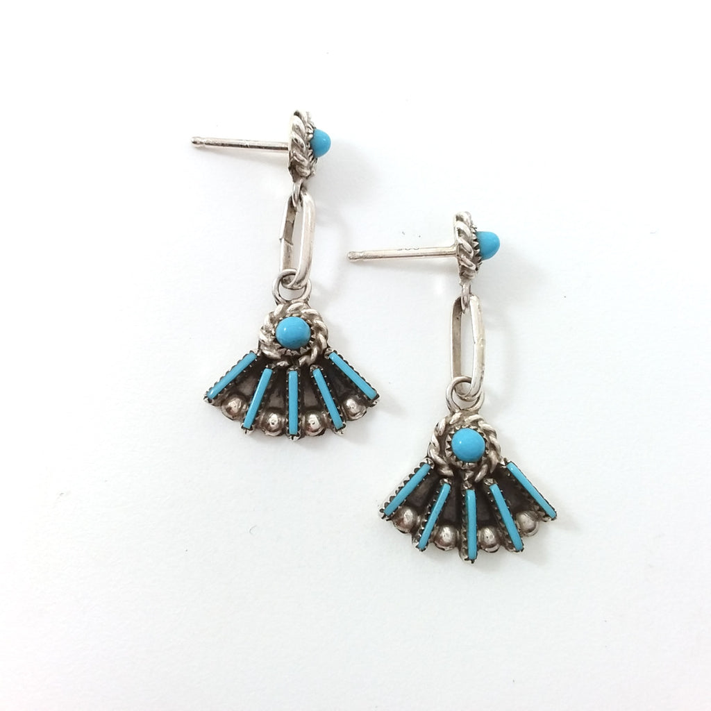 Zuni turquoise sterling silver needle point earrings.