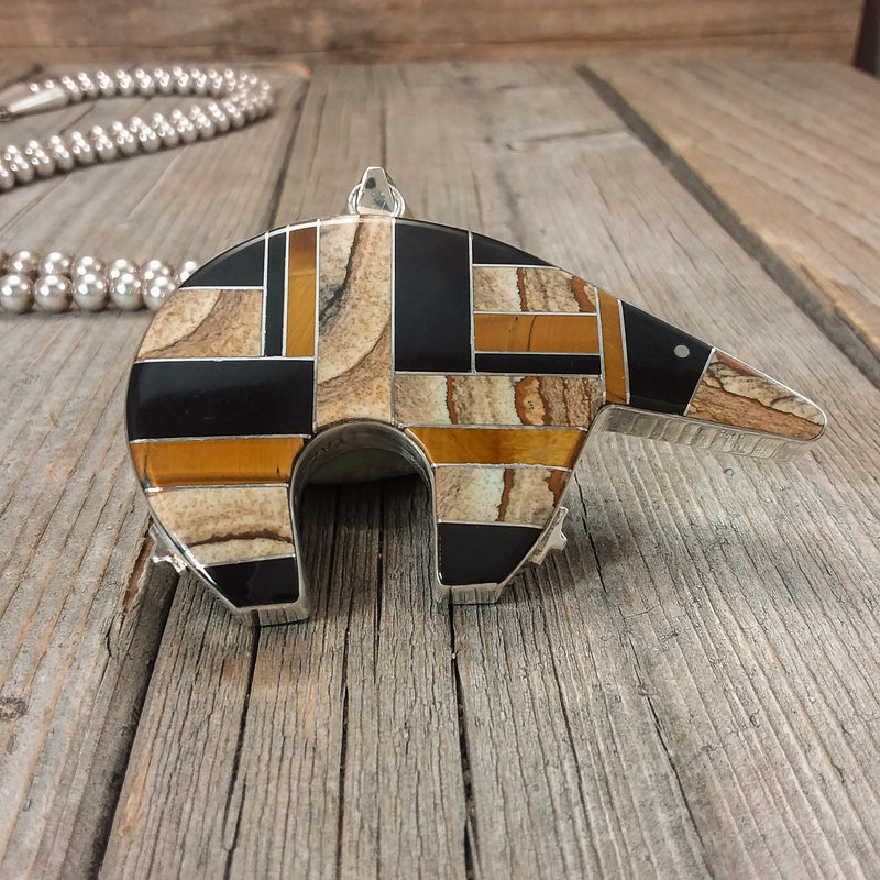 Two-Sided Inlay Bear Pendant by Edison Yazzie
