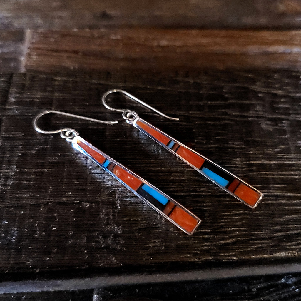 Coral | Turquoise | Sterling Silver - Native American Indian | Navajo - Earrings
