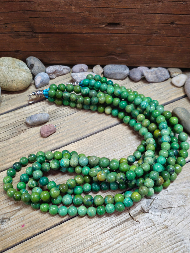 Four-Strand Green Turquoise Sphere Bead Necklace 32 in