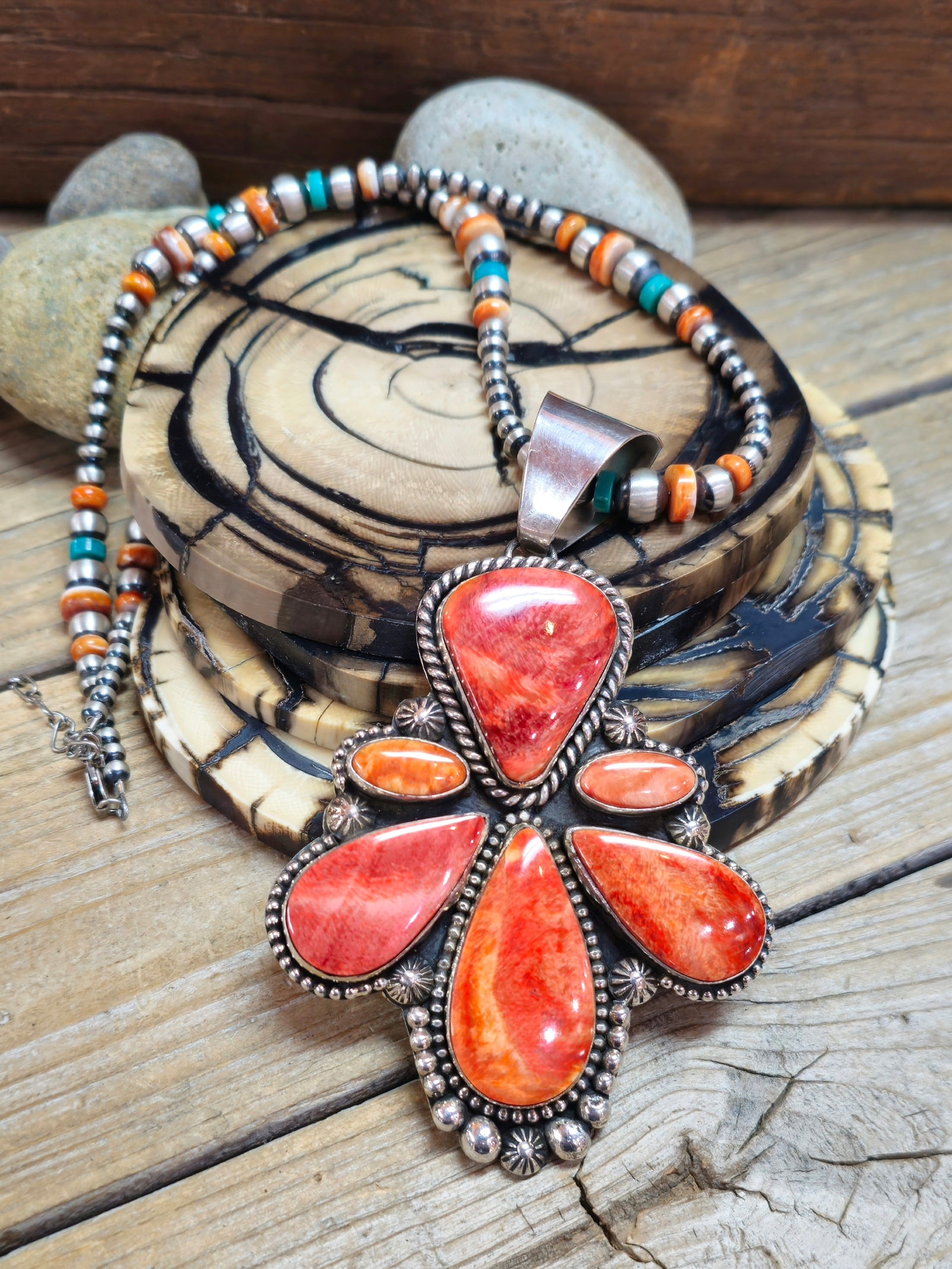 Spiny Oyster Cluster Pendant Necklace by Mary Ellen
