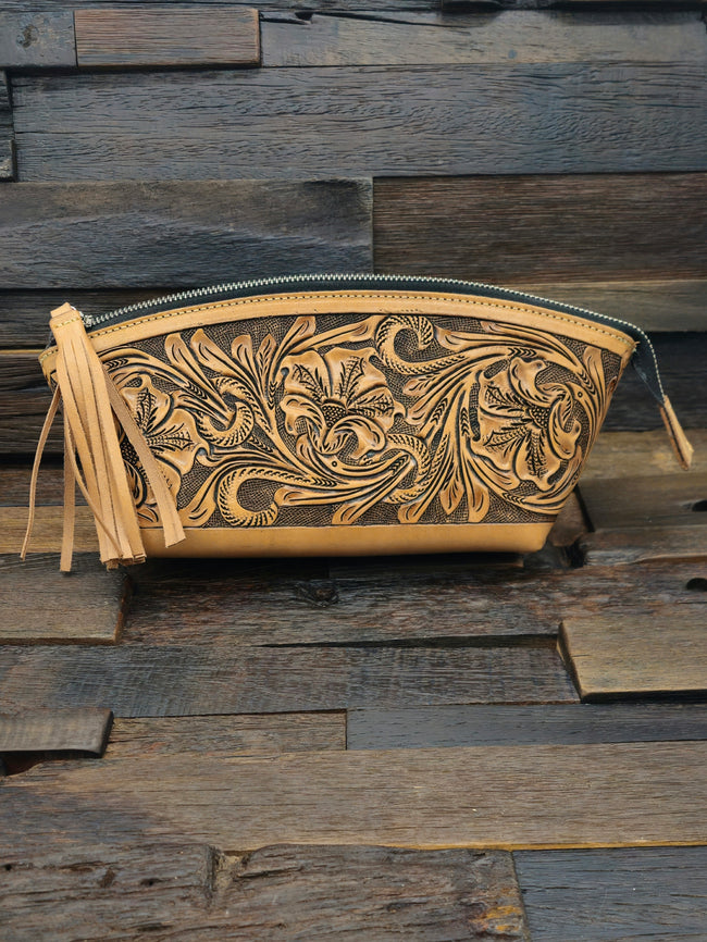 Que Chula Tan Hammered Leather Makeup Bag