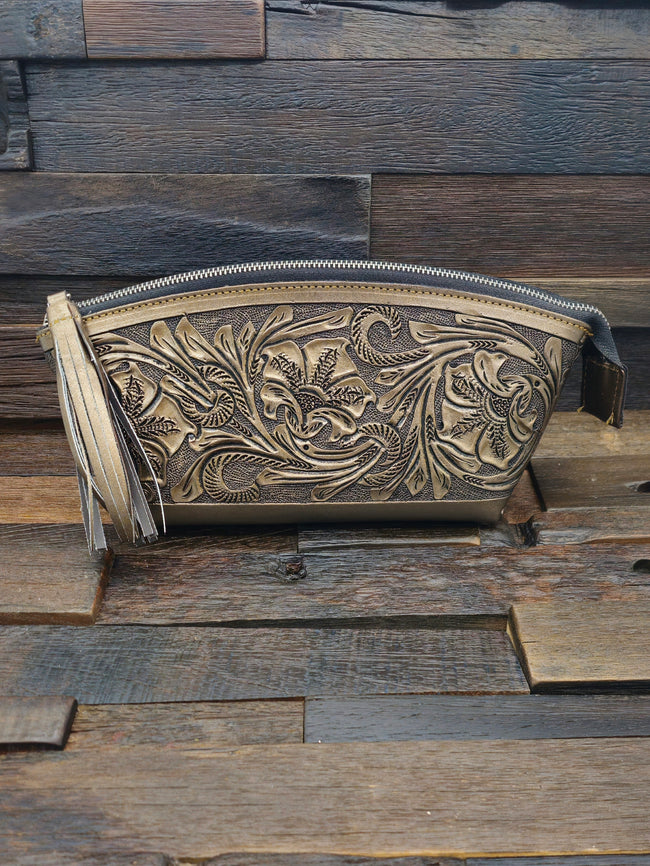 Que Chula Bronze Hammered Leather Makeup Bag