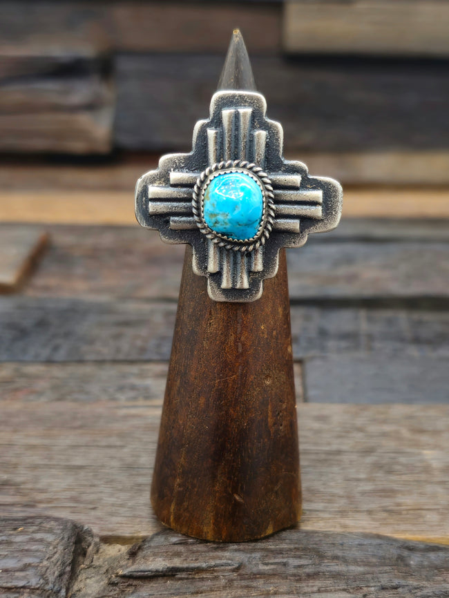 Adjustable Zia Turquoise Ring by Kevin Bilah