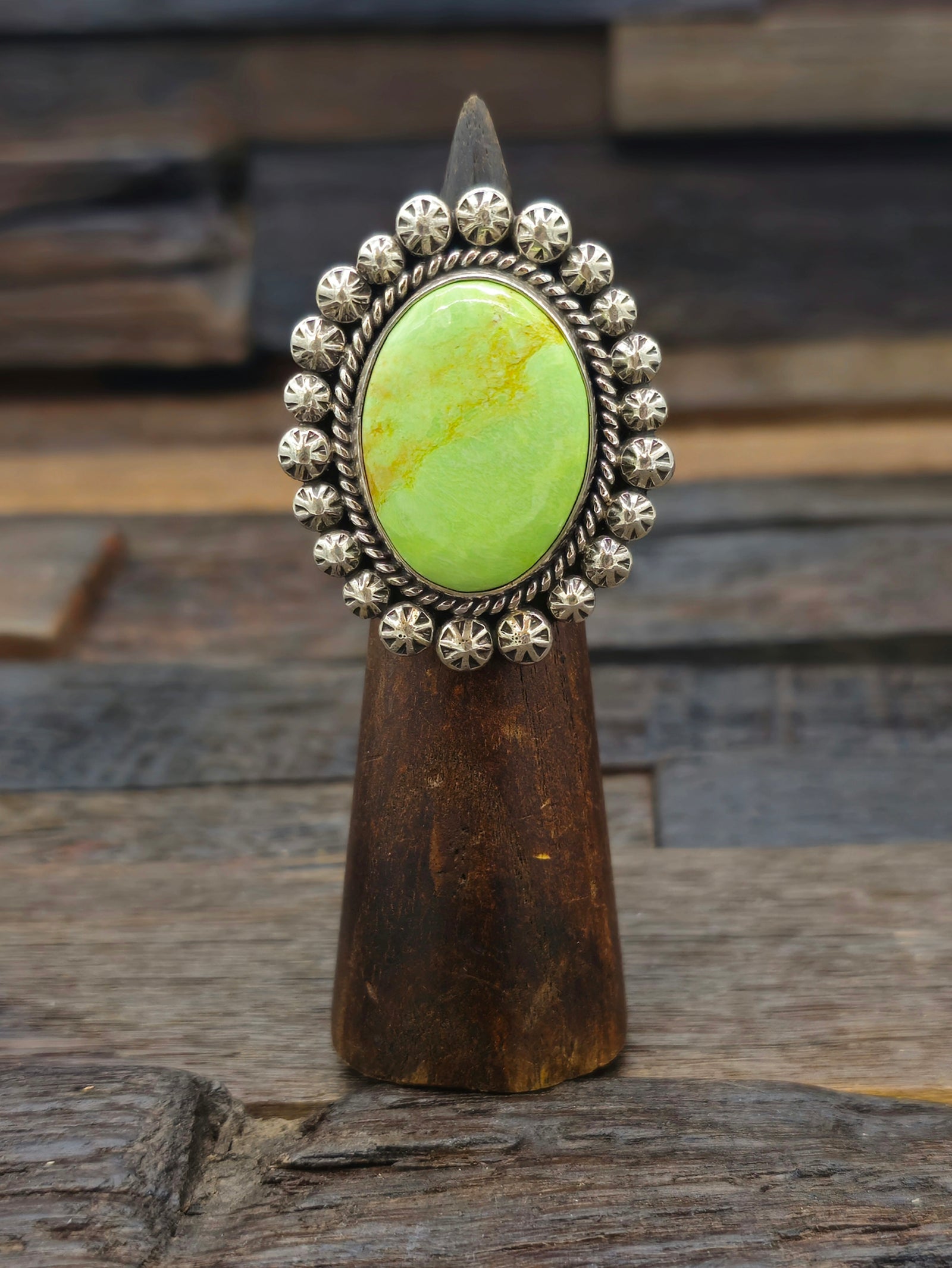 Adjustable Bright Green Turquoise Ring