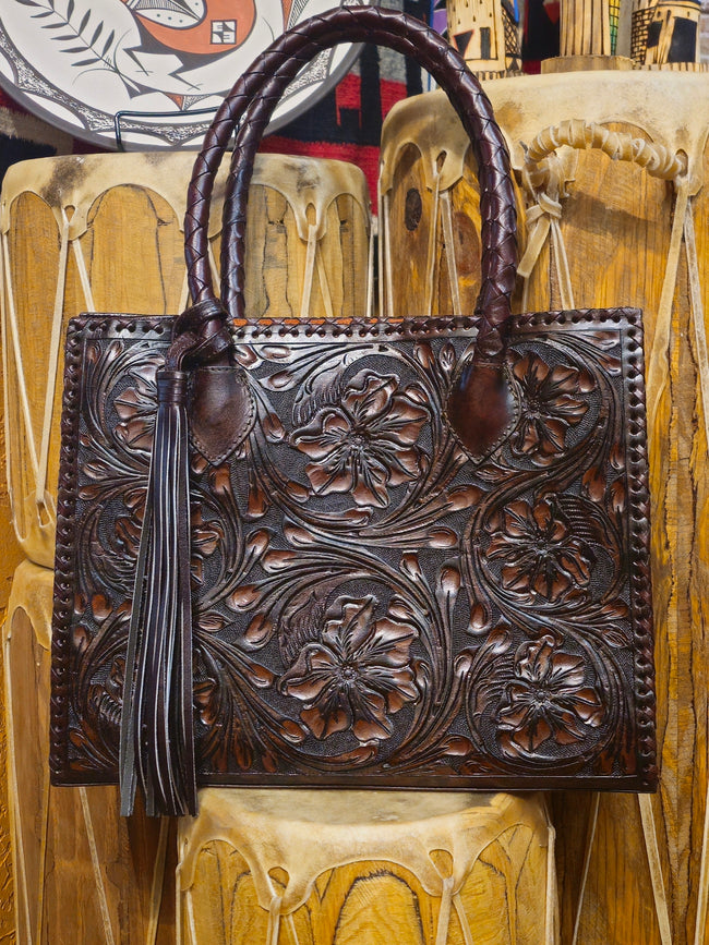 Que Chula Dark Brown Hammered Leather Tote