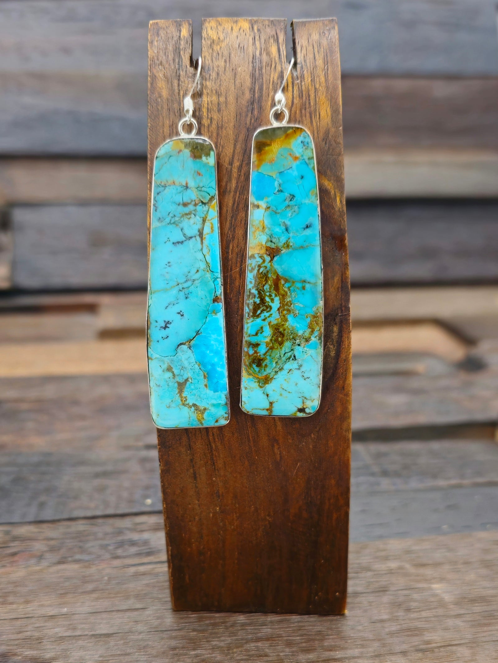 Long Turquoise and Sterling Silver Slab Earrings