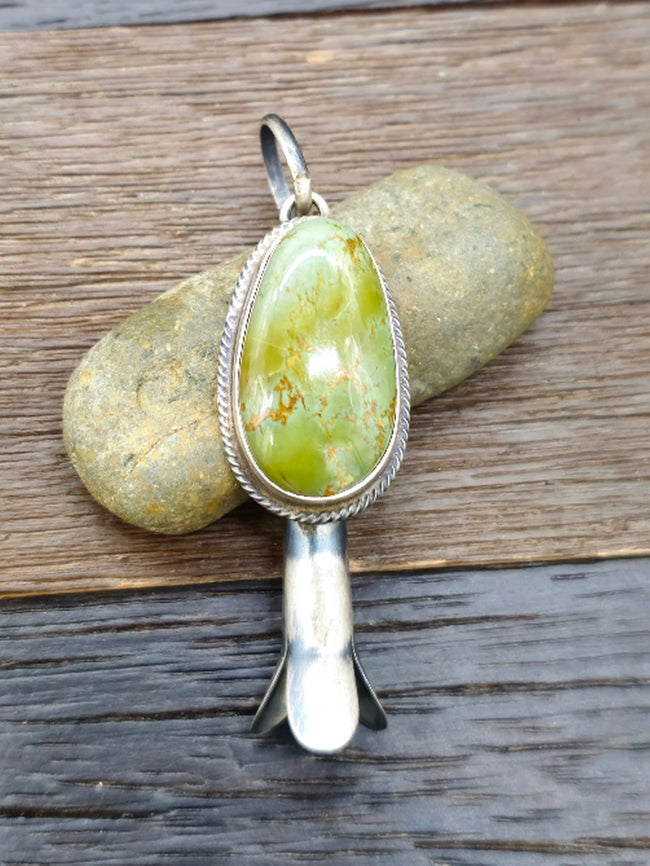 Green Turquoise Squash Blossom Pendant