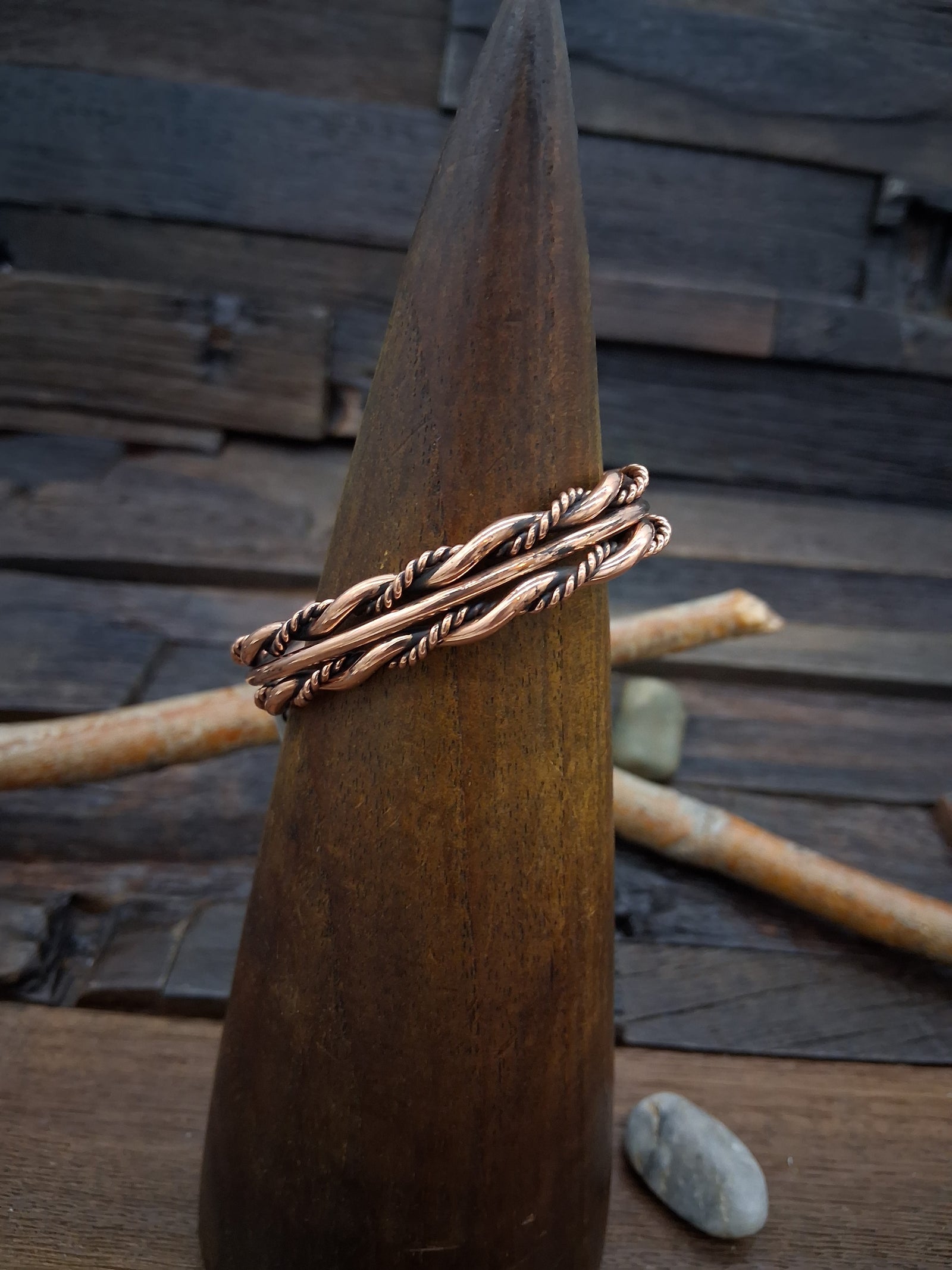 Multi Twist Copper Cuff by Elaine Tahe - 6 in.