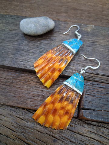Green Turquoise and Jet Stone Bead Loop Earrings