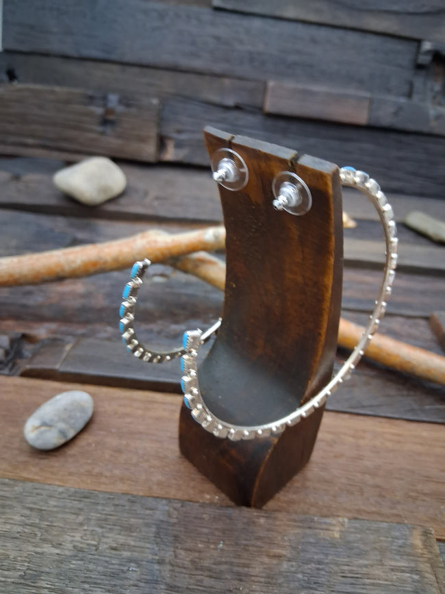 Oversize Sterling Silver Turquoise Hoop Earrings