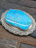 Stamped Sterling Silver Kingman Turquoise Concho Belt by Delbert Delgarito - 60 in.