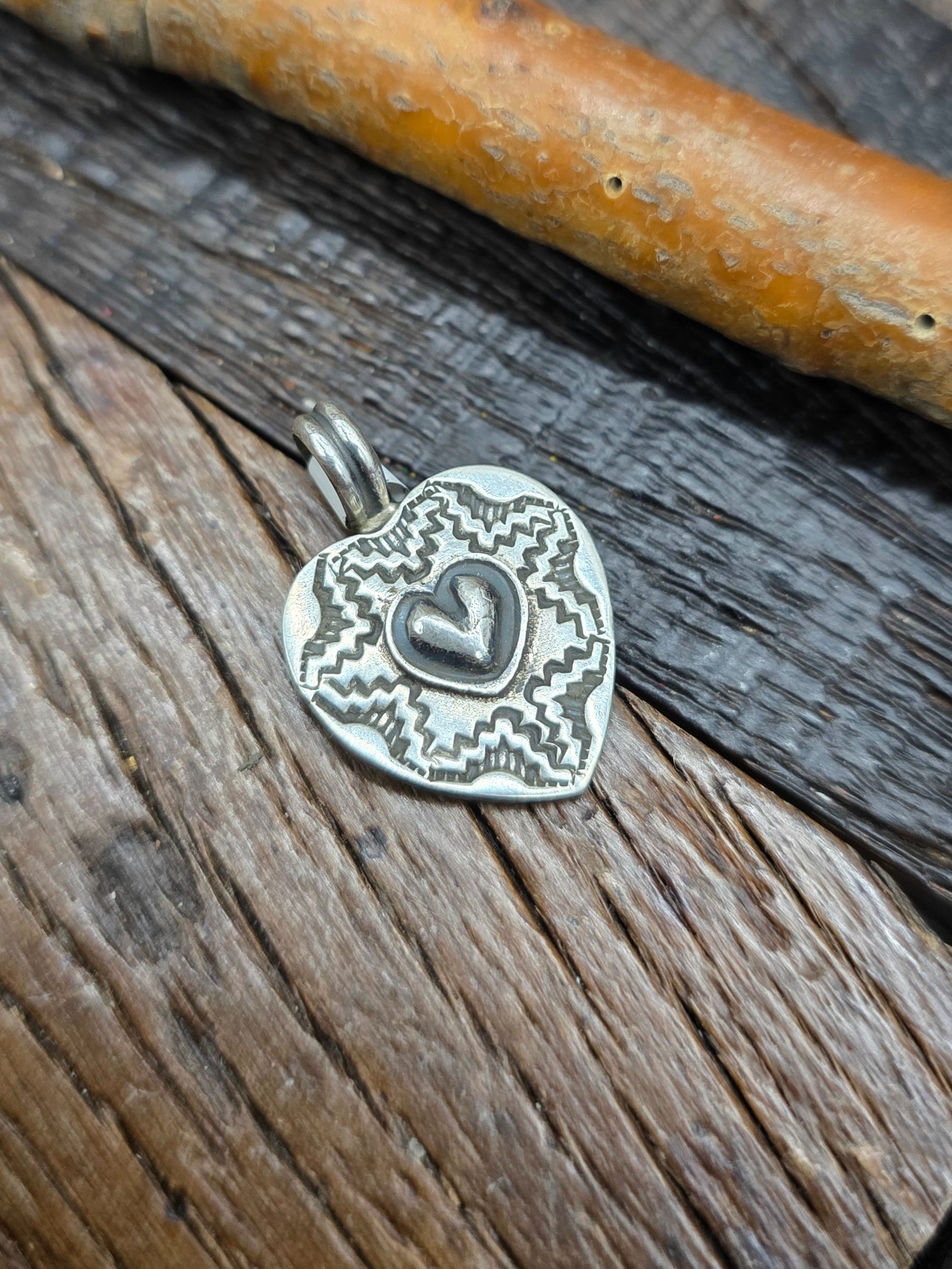 Stamped Sterling Silver Heart Pendant by Bo Reeves - 1 in. by 1 in.