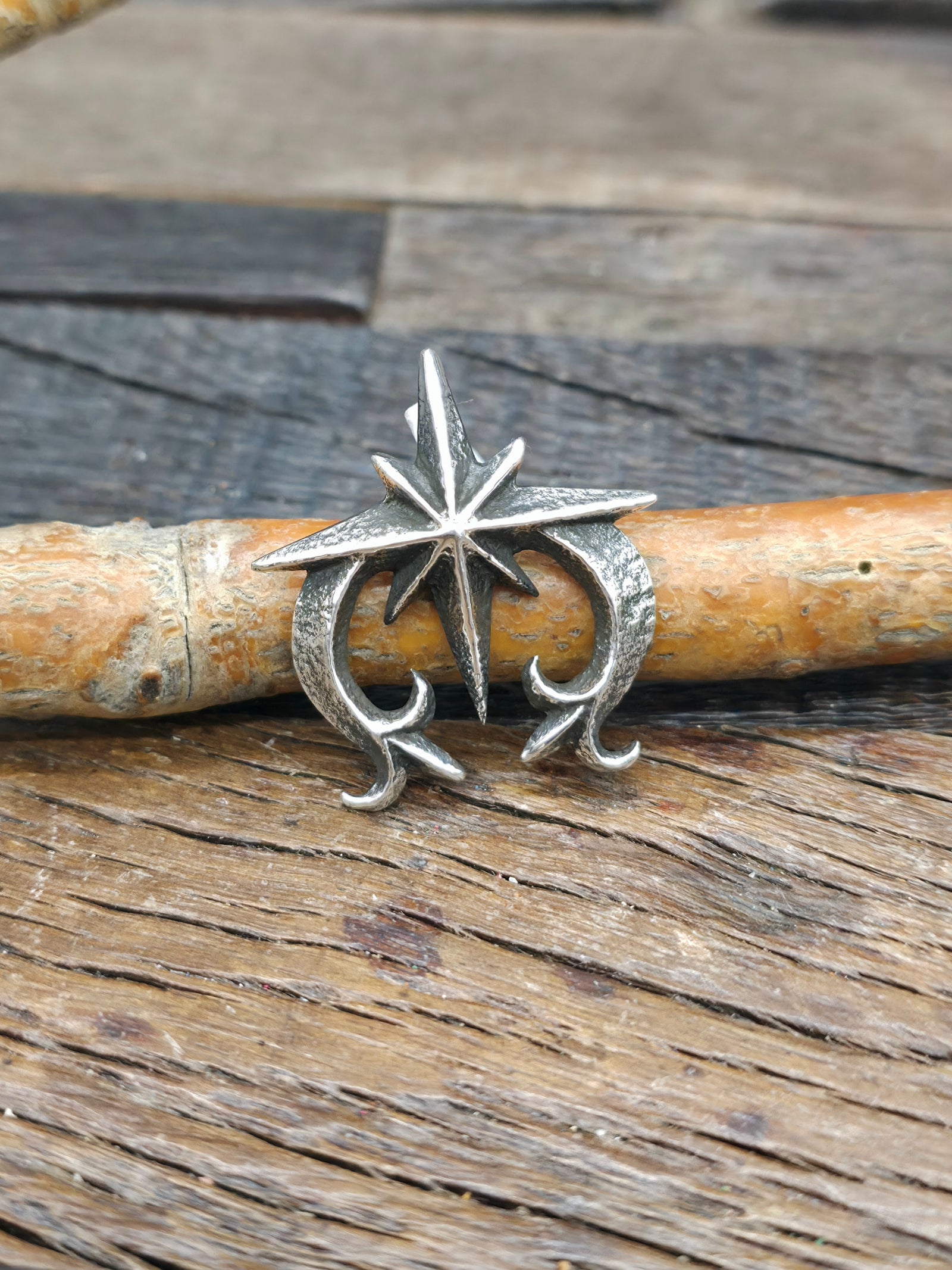 Cast Sterling Silver Star Naja Pendant by Aaron Anderson - 1 1/2 in. by 1 1/4 in.