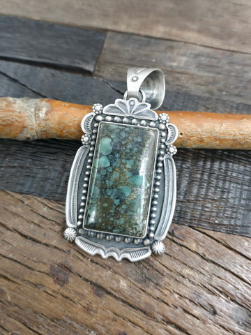 Sterling Silver and Turquoise Squash Blossom Pendant by Ronald Tom - 4 in. by 1 1/4 in.
