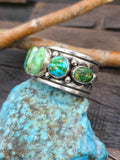 Sonoran Gold Turquoise 7 Stone Sterling Silver Cuff Bracelet by Albert Jake - 6 1/2in w/gap
