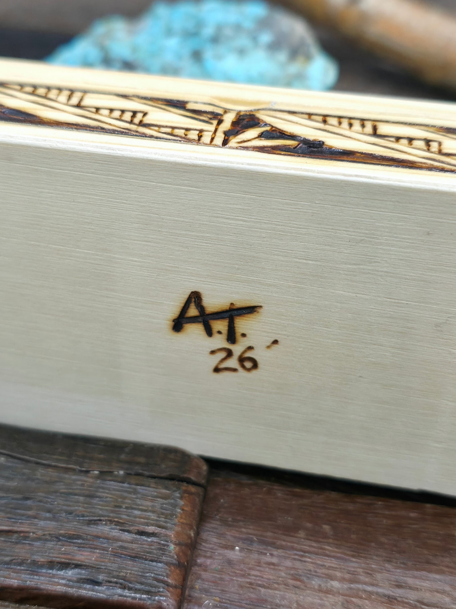 Woodburned Trinket Box by Andy Tsosie - 7 in. by 1 in. by 2 in.