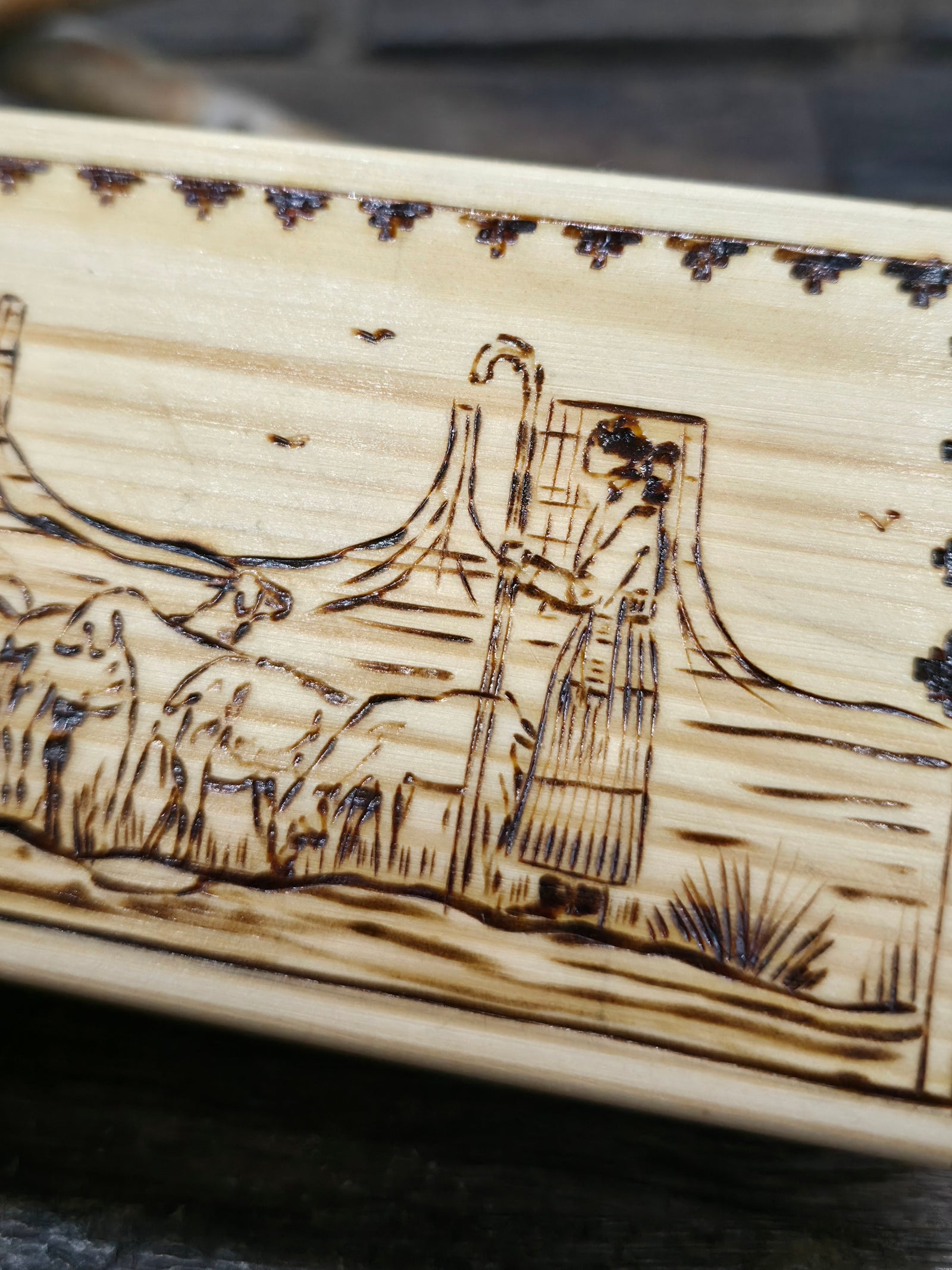 Woodburned Trinket Box by Andy Tsosie - 8 in. by 1 1/2 in. by 3 in.