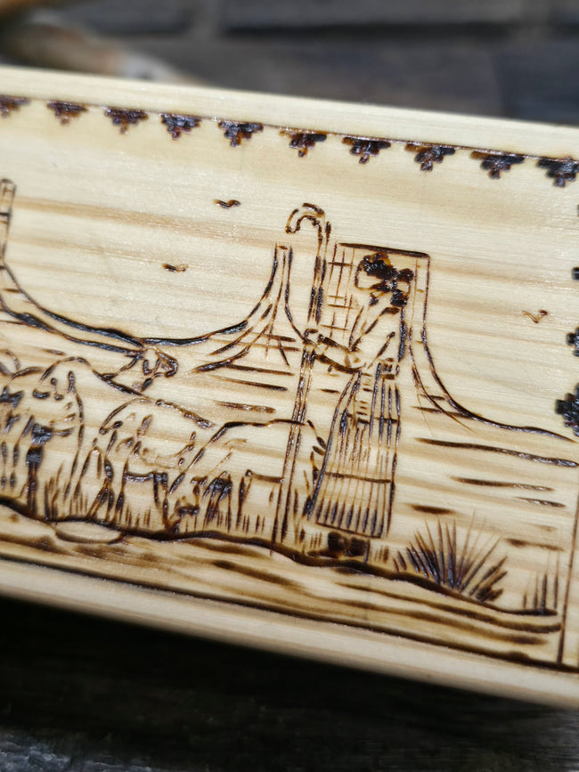 Woodburned Trinket Box by Andy Tsosie - 8 in. by 1 1/2 in. by 3 in.