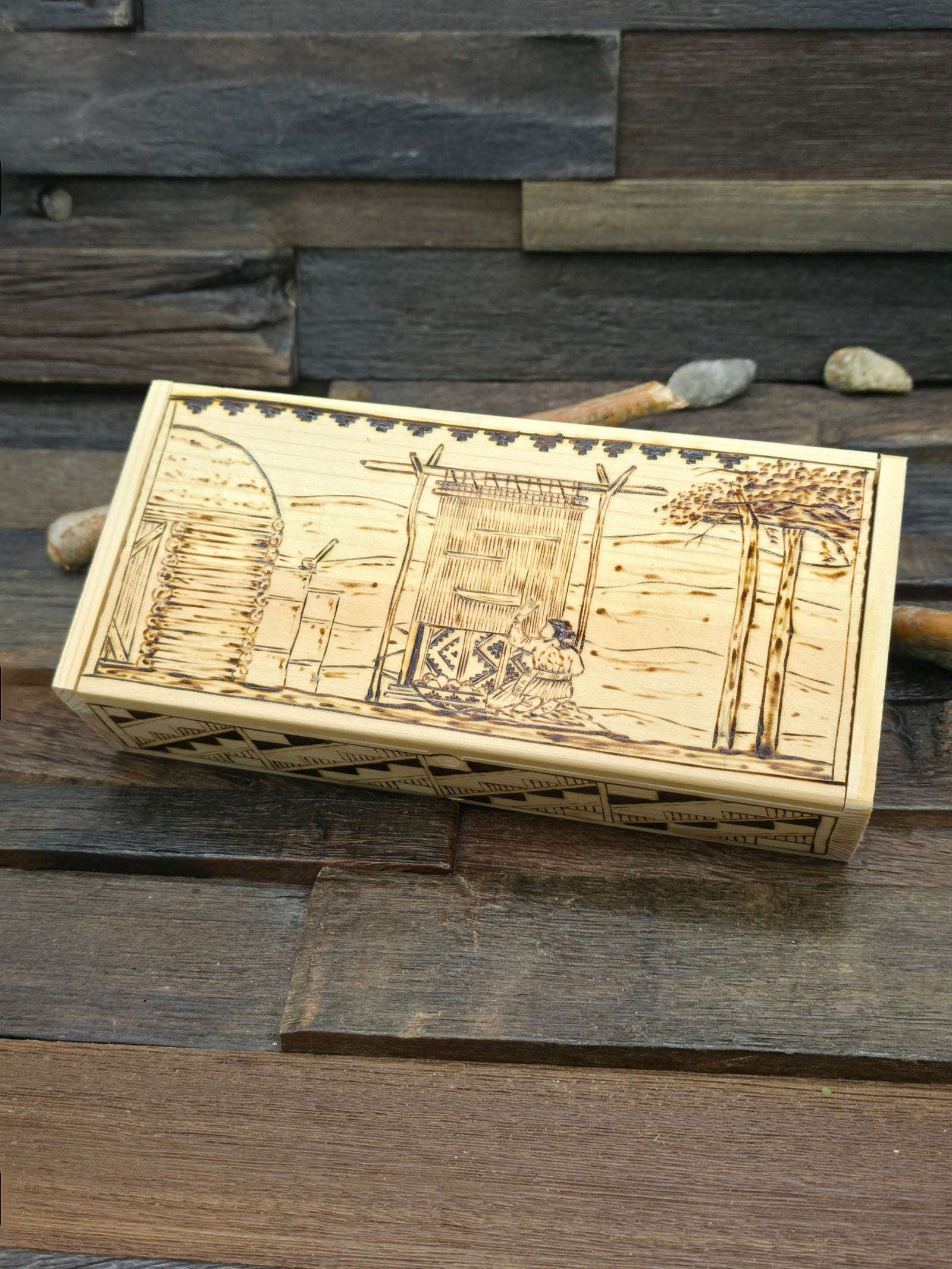 Woodburned Trinket Box by Andy Tsosie - 9 in. by 2 in. by 4 in.