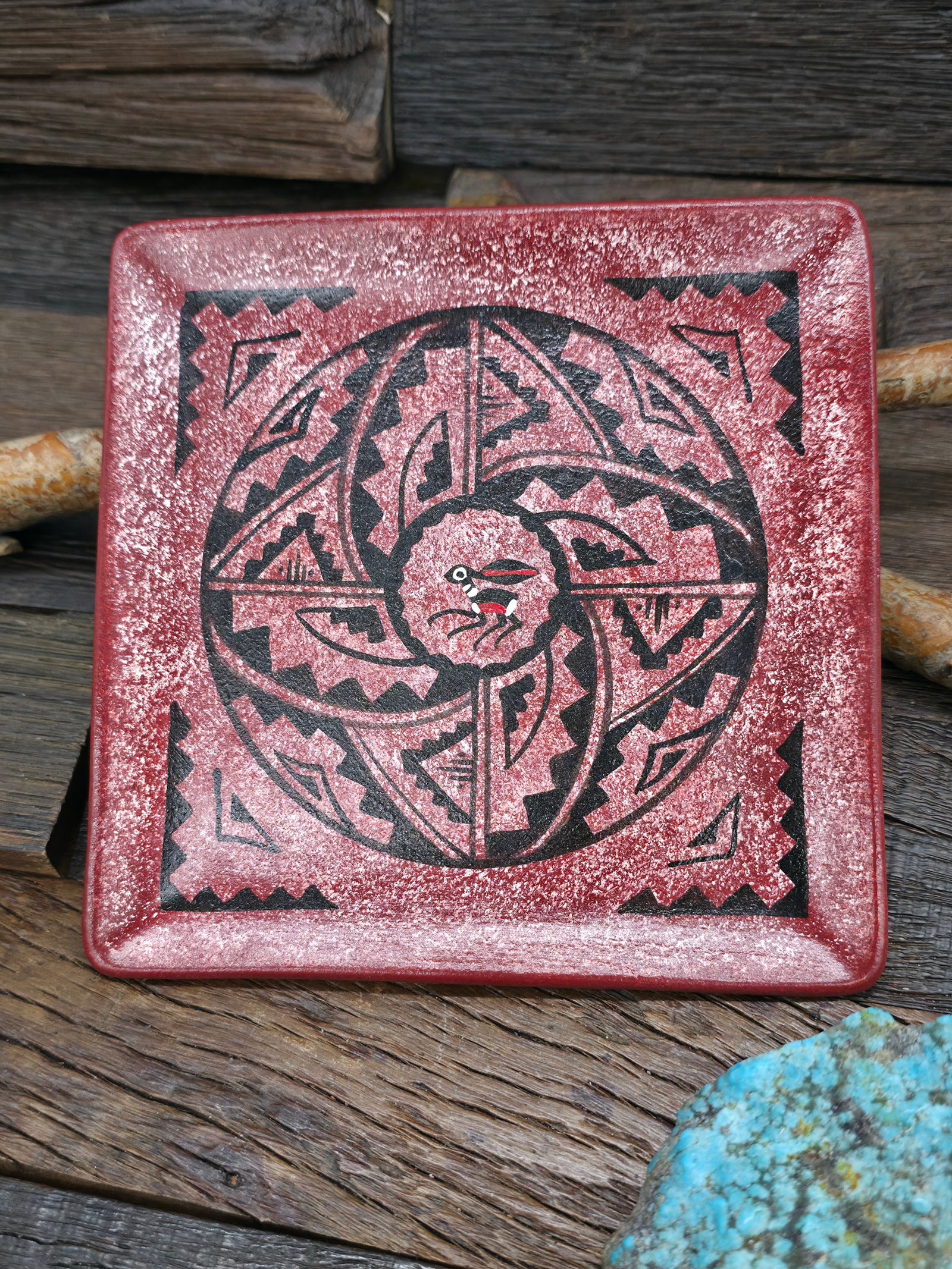 Square Ceramic Plate by Andie Tsosie - Red Rabbit - 5 1/2 in. by 5 1/2 in.