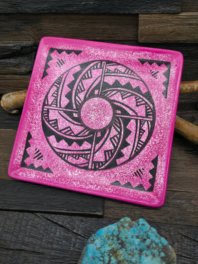 Square Ceramic Plate by Andie Tsosie - Pink - 5 1/2 in. by 5 1/2 in.