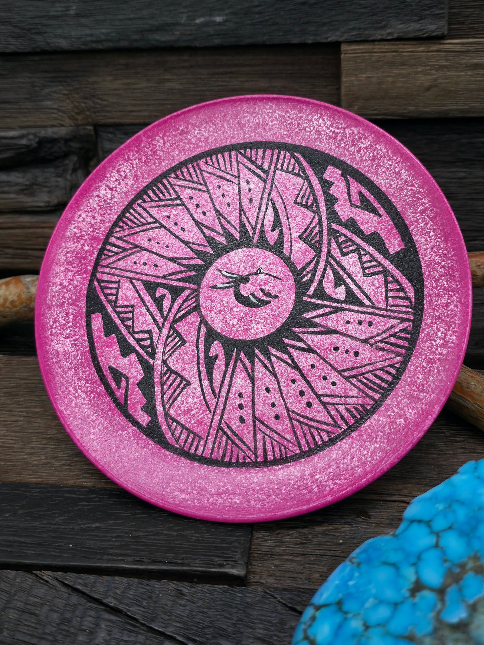 Ceramic Plate by Andie Tsosie - Pink Hummingbird - 5 1/2 in. Diameter