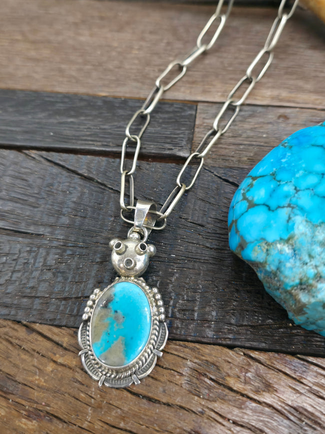 Sterling Silver Turquoise Mudhead Pendant Necklace by Bennie Ration - 22 in.