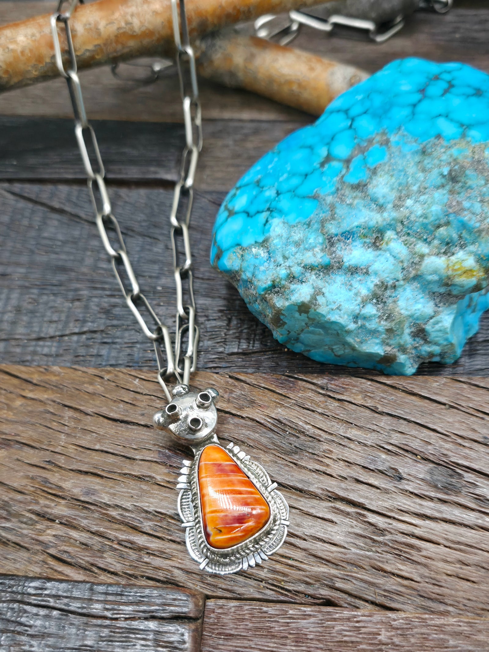 Sterling Silver Spiny Oyster Mudhead Pendant Necklace by Bennie Ration - 24 in.