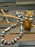Oxidized Sterling Silver and Turquoise and Spiny Composite Bead Necklace and Earring Set - 36 in.