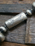 Oxidized Sterling Silver and Turquoise and Spiny Composite Bead Necklace and Earring Set - 36 in.